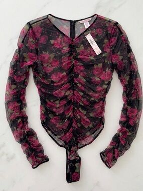 NWT Victoria's Secret Floral Mesh Ruched Bodysuit Small